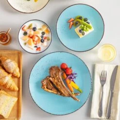 12-Piece Multi-color Stoneware Dinnerware Set Service For 4-Tableware With Dinner Plates Dessert Plates And Cereal Bowls -Vancasso Shop gray light blue cream beige vancasso dinnerware sets vc navia 15 f12 66 1000