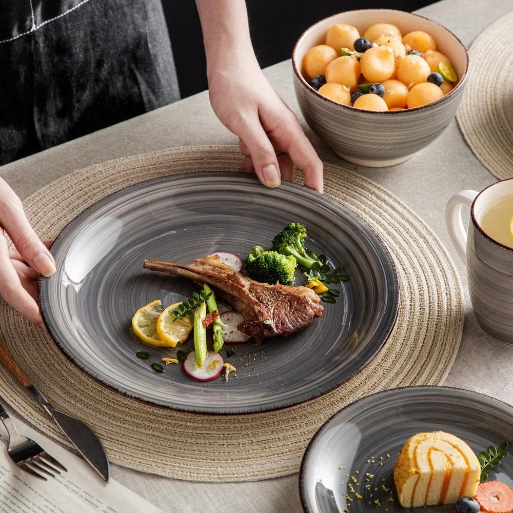 Series Bella 16-Pieces Dinnerware Set Porcelain Dinner Set Crockery In Vintage Look Gray (Service For 4) 10 Series Bella 16-Pieces Dinnerware Set Porcelain Dinner Set Crockery In Vintage Look Gray (Service For 4) - Image 8