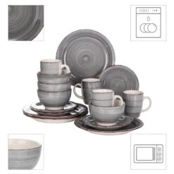 Series Bella 16-Pieces Dinnerware Set Porcelain Dinner Set Crockery In Vintage Look Gray (Service For 4) 12 Series Bella 16-Pieces Dinnerware Set Porcelain Dinner Set Crockery In Vintage Look Gray (Service For 4) -Vancasso Shop gray vancasso dinnerware sets vc bella gy sl 4f 1000