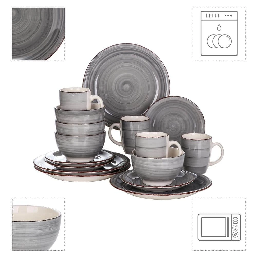 Series Bella 16-Pieces Dinnerware Set Porcelain Dinner Set Crockery In Vintage Look Gray (Service For 4) 5 Series Bella 16-Pieces Dinnerware Set Porcelain Dinner Set Crockery In Vintage Look Gray (Service For 4) - Image 3