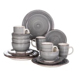 Series Bella 16-Pieces Dinnerware Set Porcelain Dinner Set Crockery In Vintage Look Gray (Service For 4)