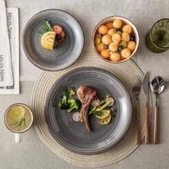 Series Bella 16-Pieces Dinnerware Set Porcelain Dinner Set Crockery In Vintage Look Gray (Service For 4) 16 Series Bella 16-Pieces Dinnerware Set Porcelain Dinner Set Crockery In Vintage Look Gray (Service For 4) -Vancasso Shop gray vancasso dinnerware sets vc bella gy sl 76 1000
