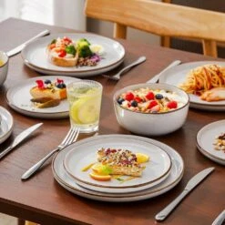 18-Piece Gray Stoneware Dinnerware Set (Service For 6) Sesame Speckles Pattern Dinner Plates Dessert Plates And Bowls 21 18-Piece Gray Stoneware Dinnerware Set (Service For 6) Sesame Speckles Pattern Dinner Plates Dessert Plates And Bowls -Vancasso Shop gray vancasso dinnerware sets vc loire gy 18 31 1000