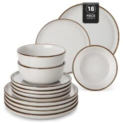 18-Piece Gray Stoneware Dinnerware Set (Service For 6) Sesame Speckles Pattern Dinner Plates Dessert Plates And Bowls