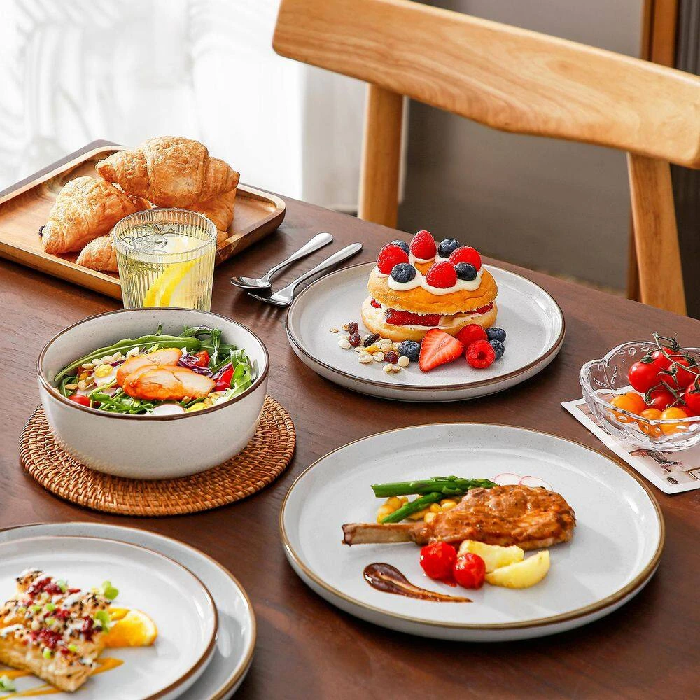 18-Piece Gray Stoneware Dinnerware Set (Service For 6) Sesame Speckles Pattern Dinner Plates Dessert Plates And Bowls 11 18-Piece Gray Stoneware Dinnerware Set (Service For 6) Sesame Speckles Pattern Dinner Plates Dessert Plates And Bowls - Image 9