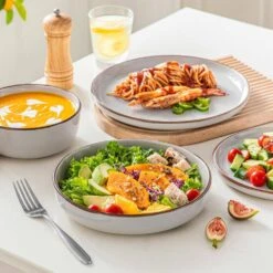 16-Piece Gray Stoneware Dinnerware Set (Service For 4) Sesame Speckles Pattern Dinner Set With Plates And Bowls -Vancasso Shop gray vancasso dinnerware sets vc loire gy sl 1d 1000