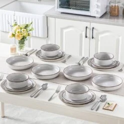 16-Piece Gray Stoneware Dinnerware Set (Service For 4) Sesame Speckles Pattern Dinner Set With Plates And Bowls -Vancasso Shop gray vancasso dinnerware sets vc loire gy sl 4f 1000