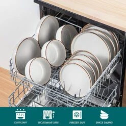 16-Piece Gray Stoneware Dinnerware Set (Service For 4) Sesame Speckles Pattern Dinner Set With Plates And Bowls -Vancasso Shop gray vancasso dinnerware sets vc loire gy sl fa 1000