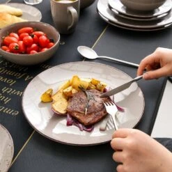 Navia Jardin Grey 32-Pieces Ceramic Dinnerware Set With Dinner Plate, Dessert Plate, Cereal Bowl And Mug (Service For 8) 13 Navia Jardin Grey 32-Pieces Ceramic Dinnerware Set With Dinner Plate, Dessert Plate, Cereal Bowl And Mug (Service For 8) -Vancasso Shop gray vancasso dinnerware sets vc navia 2 sl 2 1f 1000