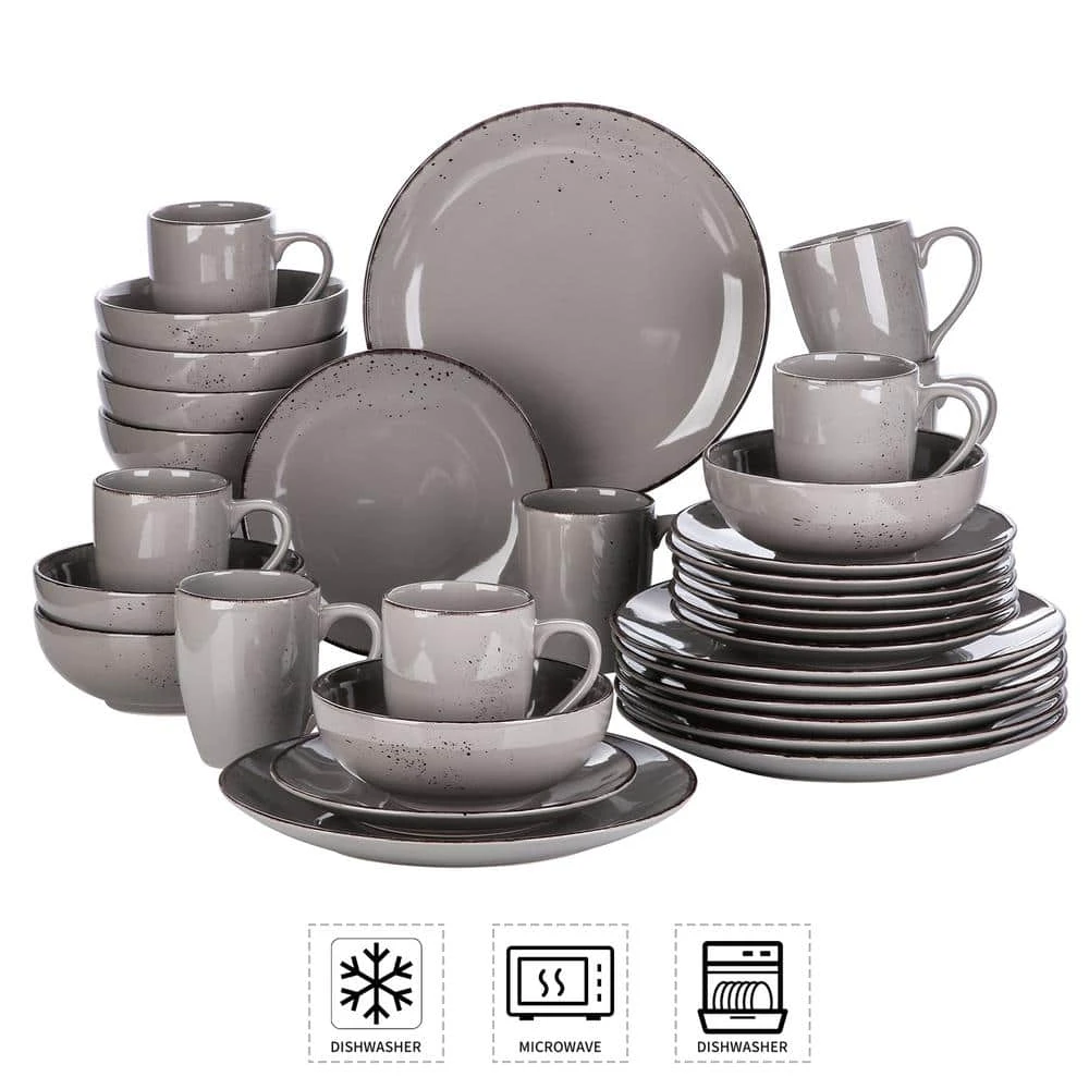 Navia Jardin Grey 32-Pieces Ceramic Dinnerware Set With Dinner Plate, Dessert Plate, Cereal Bowl And Mug (Service For 8) 5 Navia Jardin Grey 32-Pieces Ceramic Dinnerware Set With Dinner Plate, Dessert Plate, Cereal Bowl And Mug (Service For 8) - Image 3