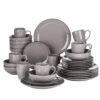 Navia Jardin Grey 32-Pieces Ceramic Dinnerware Set With Dinner Plate, Dessert Plate, Cereal Bowl And Mug (Service For 8) -Vancasso Shop gray vancasso dinnerware sets vc navia 2 sl 2 64 1000