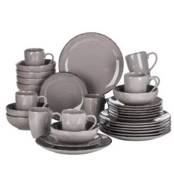 Navia Jardin Grey 32-Pieces Ceramic Dinnerware Set With Dinner Plate, Dessert Plate, Cereal Bowl And Mug (Service For 8)