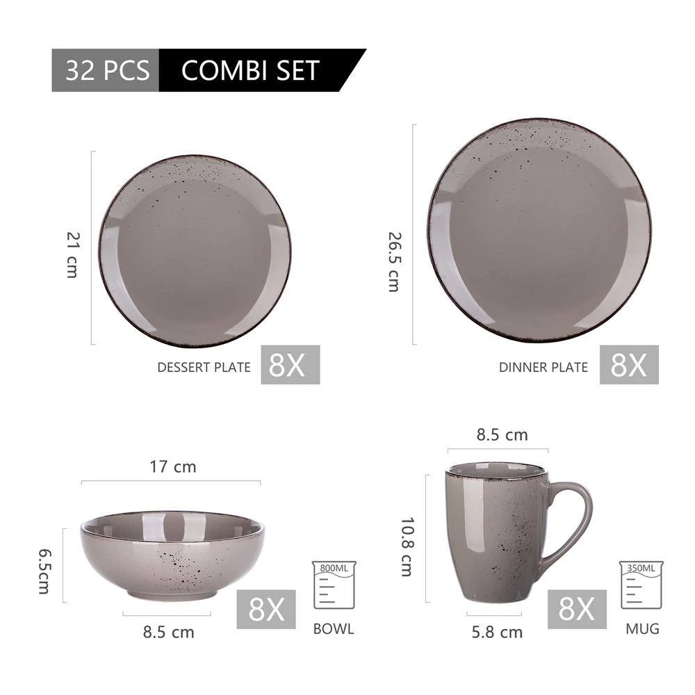 Navia Jardin Grey 32-Pieces Ceramic Dinnerware Set With Dinner Plate, Dessert Plate, Cereal Bowl And Mug (Service For 8) 4 Navia Jardin Grey 32-Pieces Ceramic Dinnerware Set With Dinner Plate, Dessert Plate, Cereal Bowl And Mug (Service For 8) - Image 2