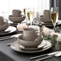 Navia Jardin Grey 32-Pieces Ceramic Dinnerware Set With Dinner Plate, Dessert Plate, Cereal Bowl And Mug (Service For 8) 15 Navia Jardin Grey 32-Pieces Ceramic Dinnerware Set With Dinner Plate, Dessert Plate, Cereal Bowl And Mug (Service For 8) -Vancasso Shop gray vancasso dinnerware sets vc navia 2 sl 2 fa 1000