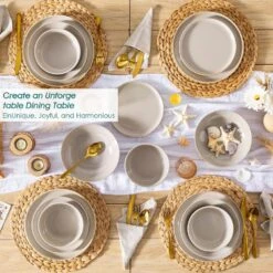 16-Piece Gray Stoneware Dinnerware Set Service For 4-Dishware Dishes Set Kitchen Tableware With Plates And Bowls 13 16-Piece Gray Stoneware Dinnerware Set Service For 4-Dishware Dishes Set Kitchen Tableware With Plates And Bowls -Vancasso Shop gray vancasso dinnerware sets vc playa smgy 16 1f 1000