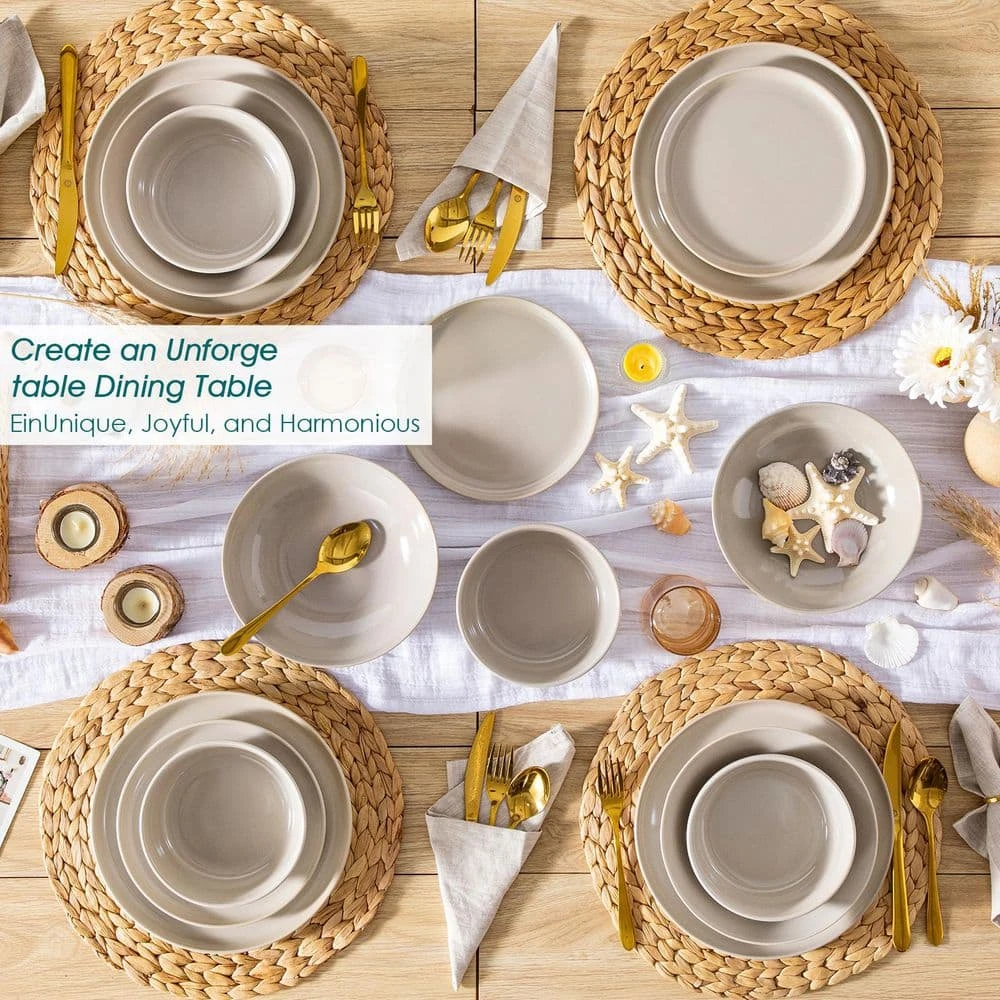 16-Piece Gray Stoneware Dinnerware Set Service For 4-Dishware Dishes Set Kitchen Tableware With Plates And Bowls 6 16-Piece Gray Stoneware Dinnerware Set Service For 4-Dishware Dishes Set Kitchen Tableware With Plates And Bowls - Image 4