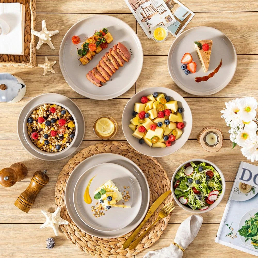 16-Piece Gray Stoneware Dinnerware Set Service For 4-Dishware Dishes Set Kitchen Tableware With Plates And Bowls 10 16-Piece Gray Stoneware Dinnerware Set Service For 4-Dishware Dishes Set Kitchen Tableware With Plates And Bowls - Image 8