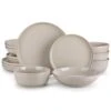16-Piece Gray Stoneware Dinnerware Set Service For 4-Dishware Dishes Set Kitchen Tableware With Plates And Bowls -Vancasso Shop gray vancasso dinnerware sets vc playa smgy 16 64 1000
