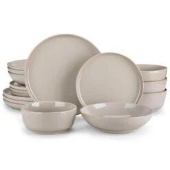 16-Piece Gray Stoneware Dinnerware Set Service For 4-Dishware Dishes Set Kitchen Tableware With Plates And Bowls