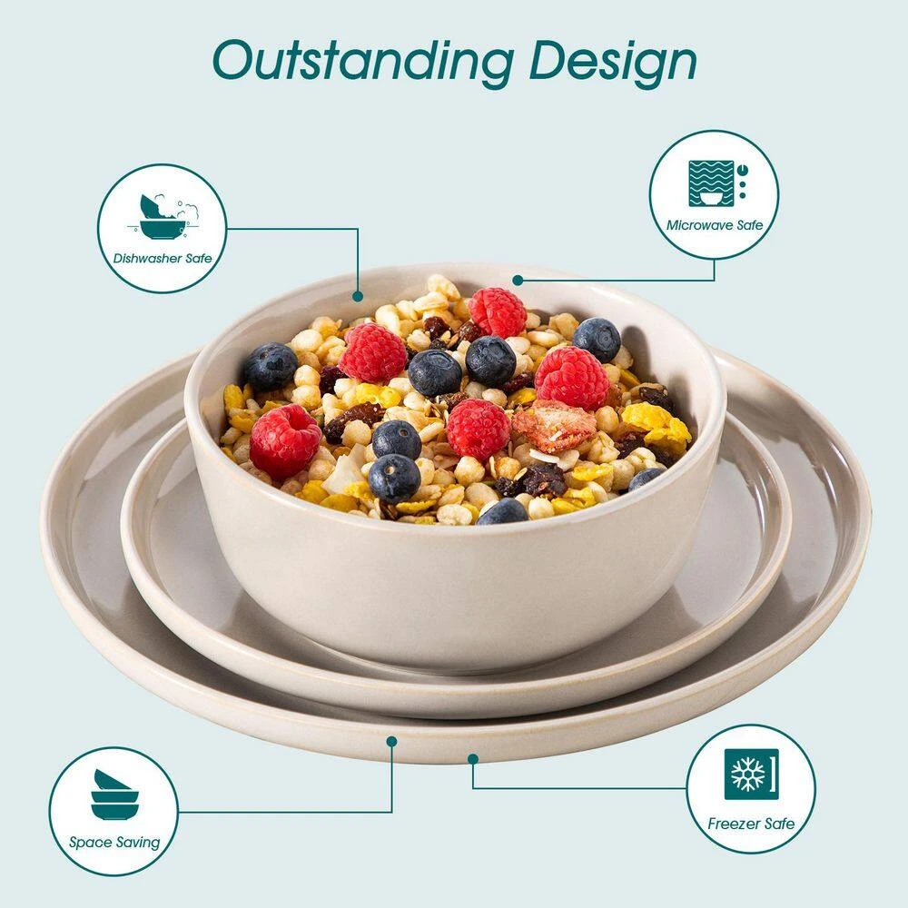 18-Piece Gray Stoneware Dinnerware Set (Service For 6) Dining Set With Dinner Plates Dessert Plates And Cereal Bowls 4 18-Piece Gray Stoneware Dinnerware Set (Service For 6) Dining Set With Dinner Plates Dessert Plates And Cereal Bowls - Image 2