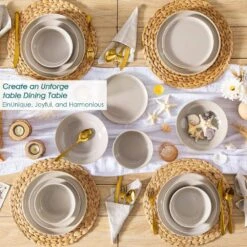 24-Piece Gray Stoneware Dinnerware Set Service For 6 Dishware Dishes Set Tableware With Plates And Bowls -Vancasso Shop gray vancasso dinnerware sets vc playa smgy 24 eu 1f 1000