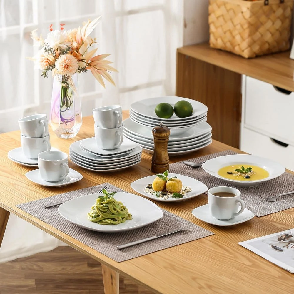 30-Piece Gray-White Porcelain Dinnerware Set Service For 6 Tableware Dining Set With Plates Cups And Saucers 10 30-Piece Gray-White Porcelain Dinnerware Set Service For 6 Tableware Dining Set With Plates Cups And Saucers - Image 8