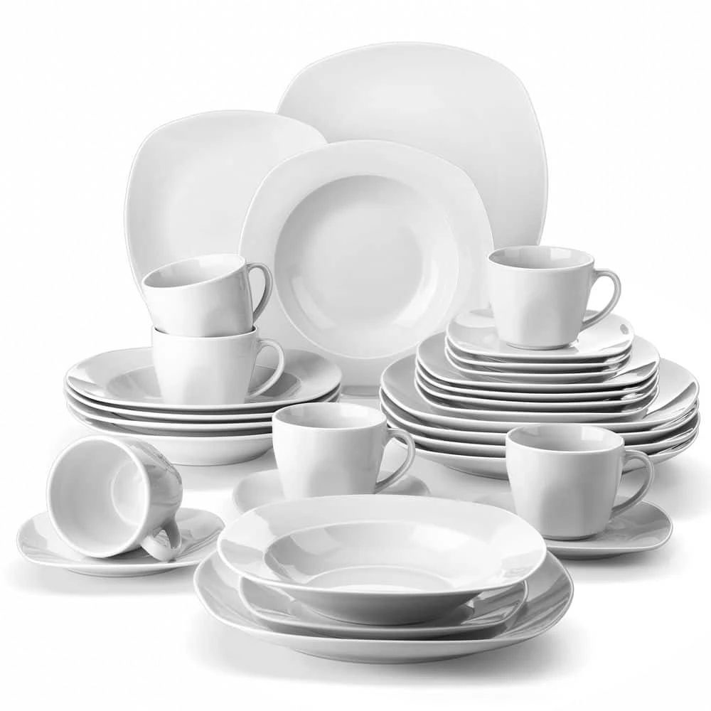 30-Piece Gray-White Porcelain Dinnerware Set Service For 6 Tableware Dining Set With Plates Cups And Saucers 3 30-Piece Gray-White Porcelain Dinnerware Set Service For 6 Tableware Dining Set With Plates Cups And Saucers