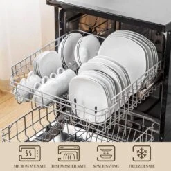 36-Piece Gray-White Porcelain Dinnerware Set Service For 6 Dining Set With Plates Cereal Bowls Coffee Cups And Saucers -Vancasso Shop gray white vancasso dinnerware sets elisa 36 1f 1000