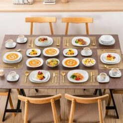 36-Piece Gray-White Porcelain Dinnerware Set Service For 6 Dining Set With Plates Cereal Bowls Coffee Cups And Saucers -Vancasso Shop gray white vancasso dinnerware sets elisa 36 31 1000