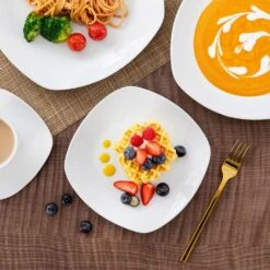 36-Piece Gray-White Porcelain Dinnerware Set Service For 6 Dining Set With Plates Cereal Bowls Coffee Cups And Saucers -Vancasso Shop gray white vancasso dinnerware sets elisa 36 40 1000