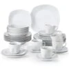 36-Piece Gray-White Porcelain Dinnerware Set Service For 6 Dining Set With Plates Cereal Bowls Coffee Cups And Saucers 2 36-Piece Gray-White Porcelain Dinnerware Set Service For 6 Dining Set With Plates Cereal Bowls Coffee Cups And Saucers -Vancasso Shop gray white vancasso dinnerware sets elisa 36 64 1000