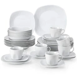36-Piece Gray-White Porcelain Dinnerware Set Service For 6 Dining Set With Plates Cereal Bowls Coffee Cups And Saucers
