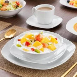 36-Piece Gray-White Porcelain Dinnerware Set Service For 6 Dining Set With Plates Cereal Bowls Coffee Cups And Saucers -Vancasso Shop gray white vancasso dinnerware sets elisa 36 66 1000