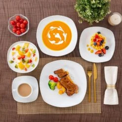 36-Piece Gray-White Porcelain Dinnerware Set Service For 6 Dining Set With Plates Cereal Bowls Coffee Cups And Saucers -Vancasso Shop gray white vancasso dinnerware sets elisa 36 77 1000