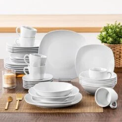 36-Piece Gray-White Porcelain Dinnerware Set Service For 6 Dining Set With Plates Cereal Bowls Coffee Cups And Saucers -Vancasso Shop gray white vancasso dinnerware sets elisa 36 d4 1000