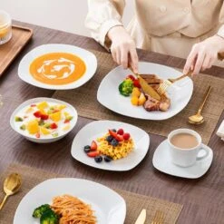 36-Piece Gray-White Porcelain Dinnerware Set Service For 6 Dining Set With Plates Cereal Bowls Coffee Cups And Saucers -Vancasso Shop gray white vancasso dinnerware sets elisa 36 fa 1000