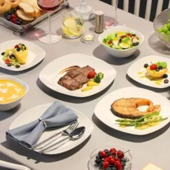 12-Piece Gray-White Porcelain Dinnerware Set Service For 4 Tableware Set With Dinner Plate Dessert Plate And Cereal Bowl 13 12-Piece Gray-White Porcelain Dinnerware Set Service For 4 Tableware Set With Dinner Plate Dessert Plate And Cereal Bowl -Vancasso Shop gray white vancasso dinnerware sets elisa st12 1f 1000