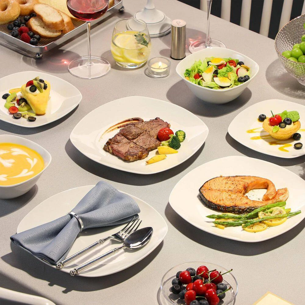 12-Piece Gray-White Porcelain Dinnerware Set Service For 4 Tableware Set With Dinner Plate Dessert Plate And Cereal Bowl 6 12-Piece Gray-White Porcelain Dinnerware Set Service For 4 Tableware Set With Dinner Plate Dessert Plate And Cereal Bowl - Image 4