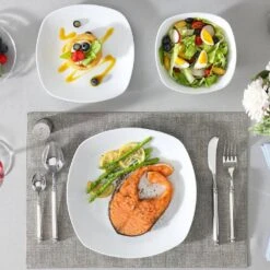 12-Piece Gray-White Porcelain Dinnerware Set Service For 4 Tableware Set With Dinner Plate Dessert Plate And Cereal Bowl 17 12-Piece Gray-White Porcelain Dinnerware Set Service For 4 Tableware Set With Dinner Plate Dessert Plate And Cereal Bowl -Vancasso Shop gray white vancasso dinnerware sets elisa st12 31 1000