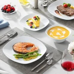 12-Piece Gray-White Porcelain Dinnerware Set Service For 4 Tableware Set With Dinner Plate Dessert Plate And Cereal Bowl 14 12-Piece Gray-White Porcelain Dinnerware Set Service For 4 Tableware Set With Dinner Plate Dessert Plate And Cereal Bowl -Vancasso Shop gray white vancasso dinnerware sets elisa st12 44 1000