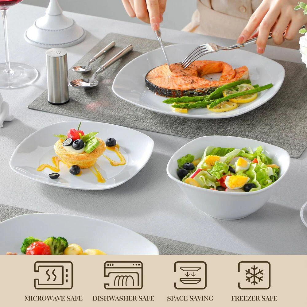 12-Piece Gray-White Porcelain Dinnerware Set Service For 4 Tableware Set With Dinner Plate Dessert Plate And Cereal Bowl 5 12-Piece Gray-White Porcelain Dinnerware Set Service For 4 Tableware Set With Dinner Plate Dessert Plate And Cereal Bowl - Image 3