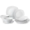 12-Piece Gray-White Porcelain Dinnerware Set Service For 4 Tableware Set With Dinner Plate Dessert Plate And Cereal Bowl -Vancasso Shop gray white vancasso dinnerware sets elisa st12 64 1000