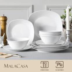 12-Piece Gray-White Porcelain Dinnerware Set Service For 4 Tableware Set With Dinner Plate Dessert Plate And Cereal Bowl 16 12-Piece Gray-White Porcelain Dinnerware Set Service For 4 Tableware Set With Dinner Plate Dessert Plate And Cereal Bowl -Vancasso Shop gray white vancasso dinnerware sets elisa st12 76 1000