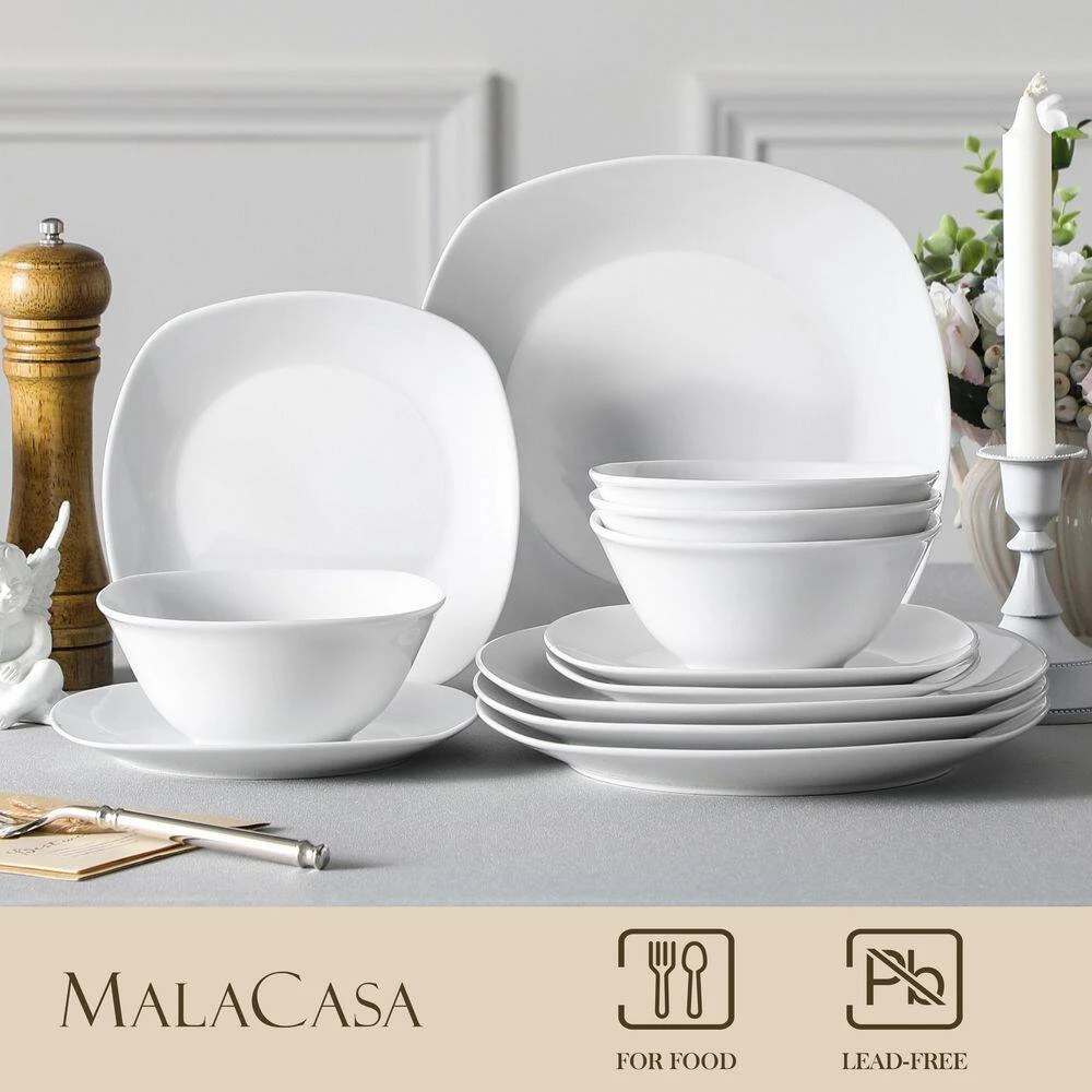 12-Piece Gray-White Porcelain Dinnerware Set Service For 4 Tableware Set With Dinner Plate Dessert Plate And Cereal Bowl 9 12-Piece Gray-White Porcelain Dinnerware Set Service For 4 Tableware Set With Dinner Plate Dessert Plate And Cereal Bowl - Image 7