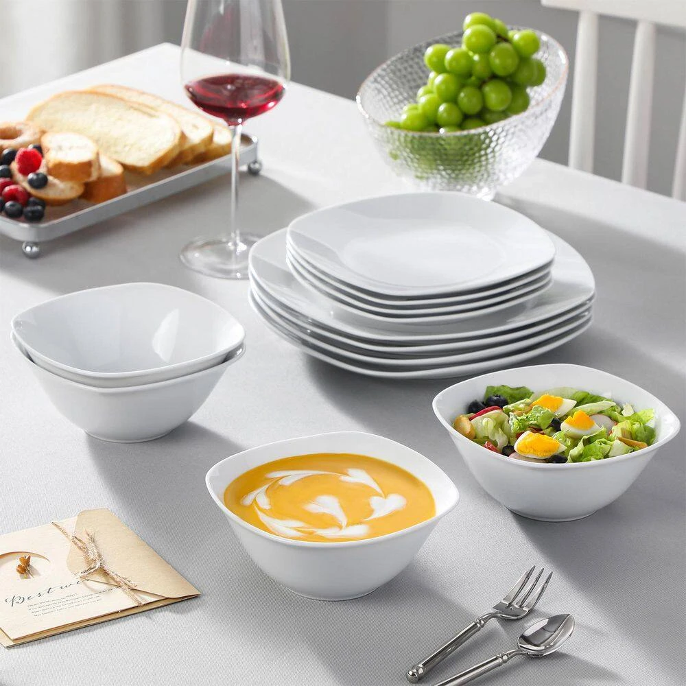 12-Piece Gray-White Porcelain Dinnerware Set Service For 4 Tableware Set With Dinner Plate Dessert Plate And Cereal Bowl 8 12-Piece Gray-White Porcelain Dinnerware Set Service For 4 Tableware Set With Dinner Plate Dessert Plate And Cereal Bowl - Image 6