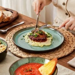 Series Amber 16-Piece Green And Black Stoneware Dinnerware Set Service For 4 Bowls And Plates Dining Set Tableware -Vancasso Shop green and black vancasso dinnerware sets vc amber g 16 66 1000