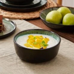 Series Amber 16-Piece Green And Black Stoneware Dinnerware Set Service For 4 Bowls And Plates Dining Set Tableware -Vancasso Shop green and black vancasso dinnerware sets vc amber g 16 d4 1000