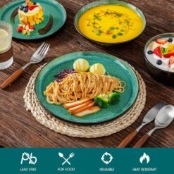 16-Piece Green And Black Stoneware Dinnerware Set Service For 4 Tableware Bowls And Plates Dining Set Dishware Set 13 16-Piece Green And Black Stoneware Dinnerware Set Service For 4 Tableware Bowls And Plates Dining Set Dishware Set -Vancasso Shop green and black vancasso dinnerware sets vc pla g 16 eu 1f 1000