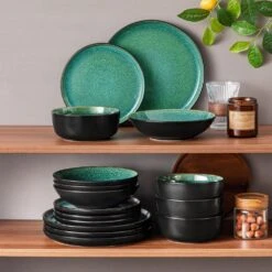 16-Piece Green And Black Stoneware Dinnerware Set Service For 4 Tableware Bowls And Plates Dining Set Dishware Set 15 16-Piece Green And Black Stoneware Dinnerware Set Service For 4 Tableware Bowls And Plates Dining Set Dishware Set -Vancasso Shop green and black vancasso dinnerware sets vc pla g 16 eu fa 1000