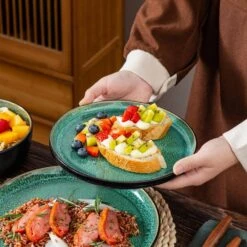 18-Piece Green And Black Stoneware Dinnerware Set Service For 6 Tableware Dinner Plates Dessert Plates Cereal Bowls 31 18-Piece Green And Black Stoneware Dinnerware Set Service For 6 Tableware Dinner Plates Dessert Plates Cereal Bowls -Vancasso Shop green and black vancasso dinnerware sets vc pla g 18 eu 31 1000